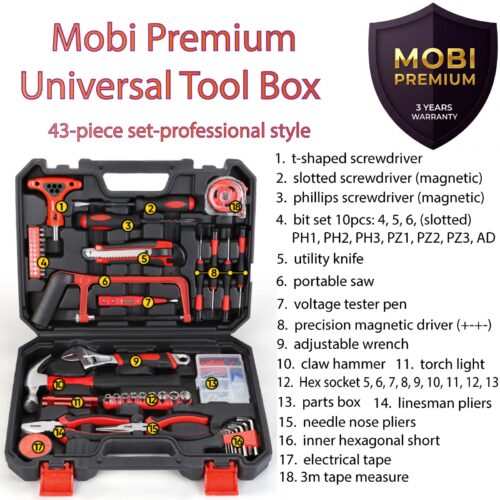 Mobi Premium 43-in-1 Universal Home Tool Box Set