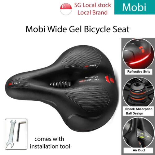 Mobi Wide Gel Bicycle Seat | Comfort Memory Foam | Shock Absorption | Reflective | Universal