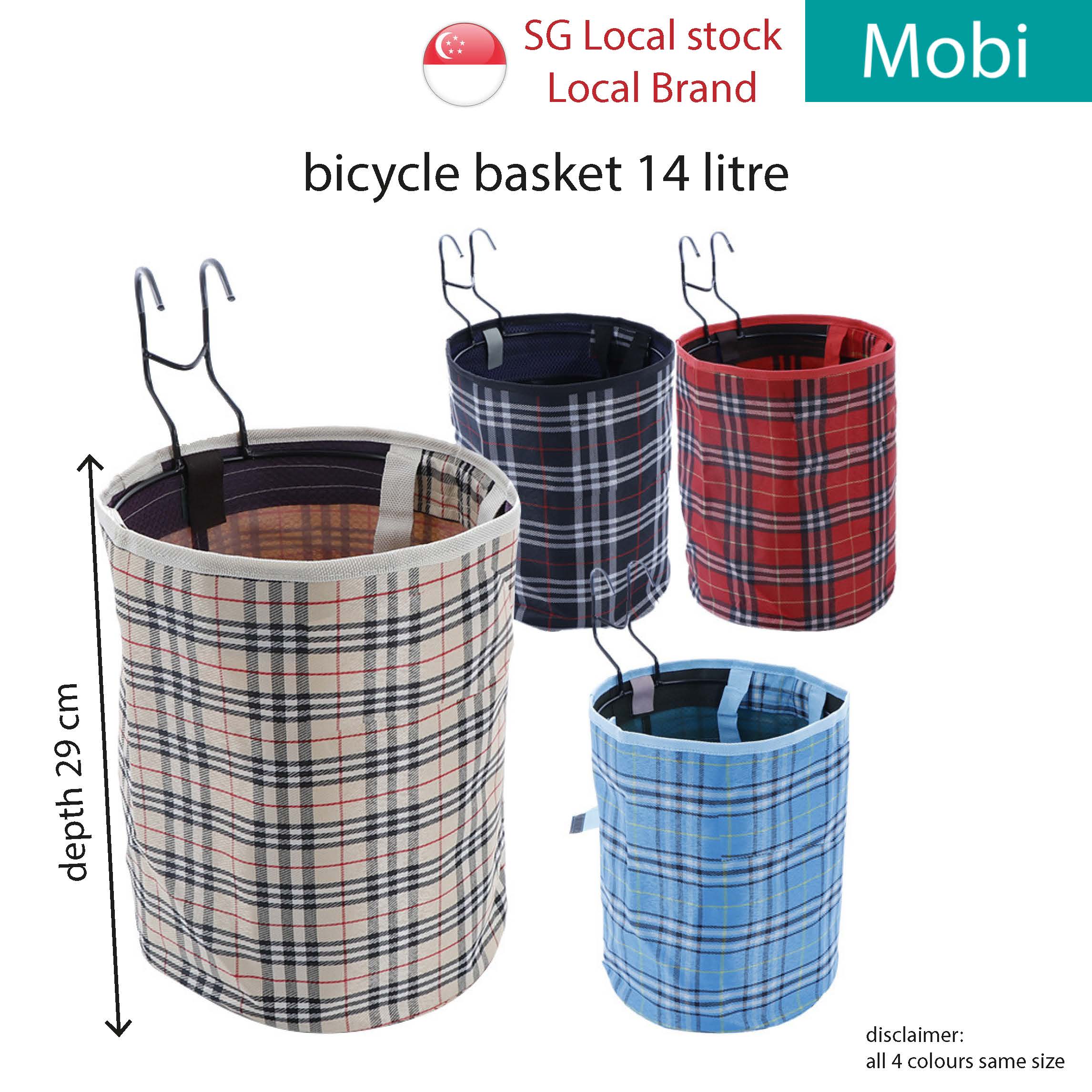 Bicycle Basket 14 litre | Portable Waterproof Plaid Fabric Bike Bag | Quick Release Front Rear Cycle