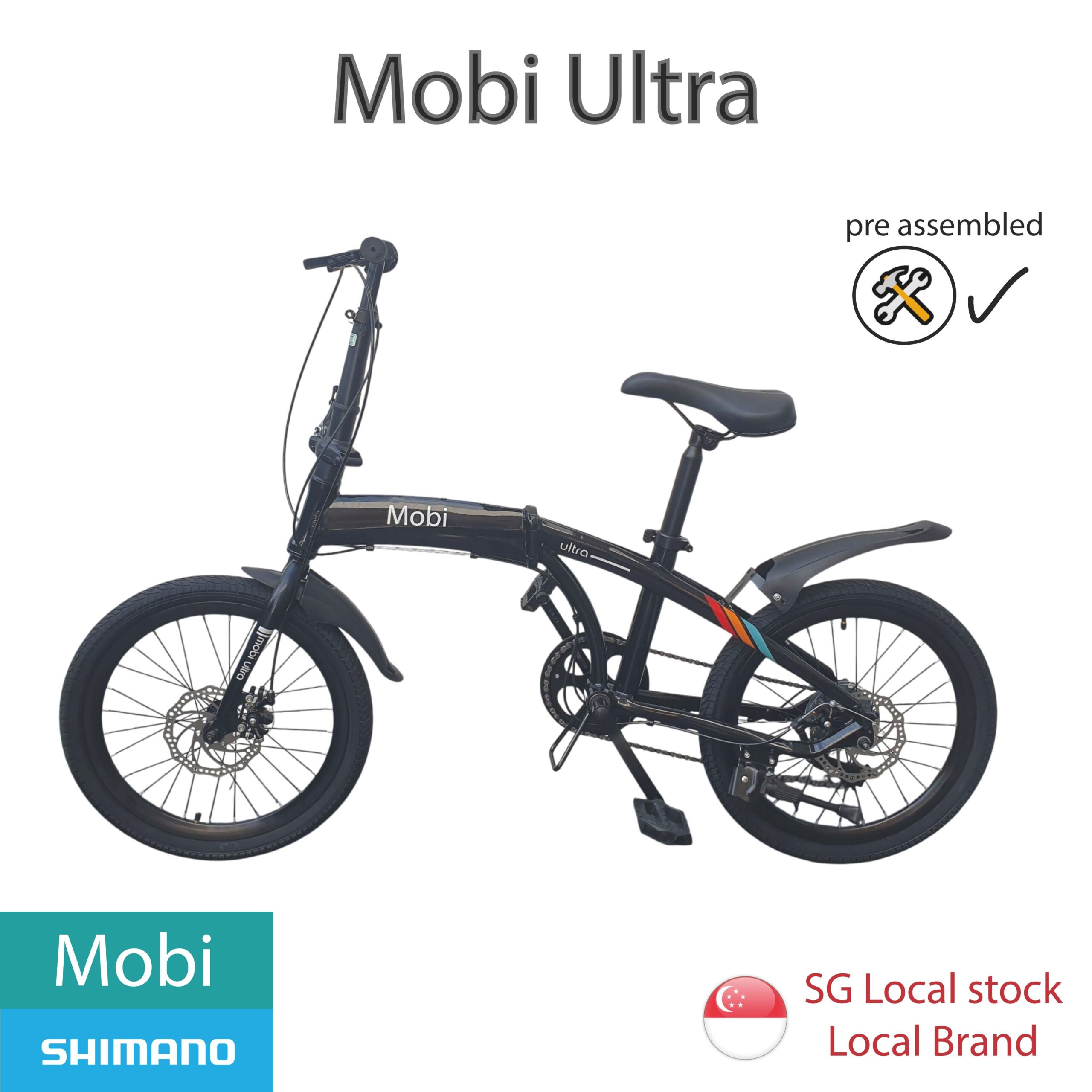 Mobi Ultra Folding Bicycle Pre-install Shimano Aluminium Bike (anti-rust, lightweight, MRT bus & boot friendly)