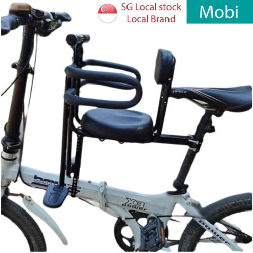 Adjustable Front Child Bike Seat with Safety Guardrail Backrest & Pedals Footrest