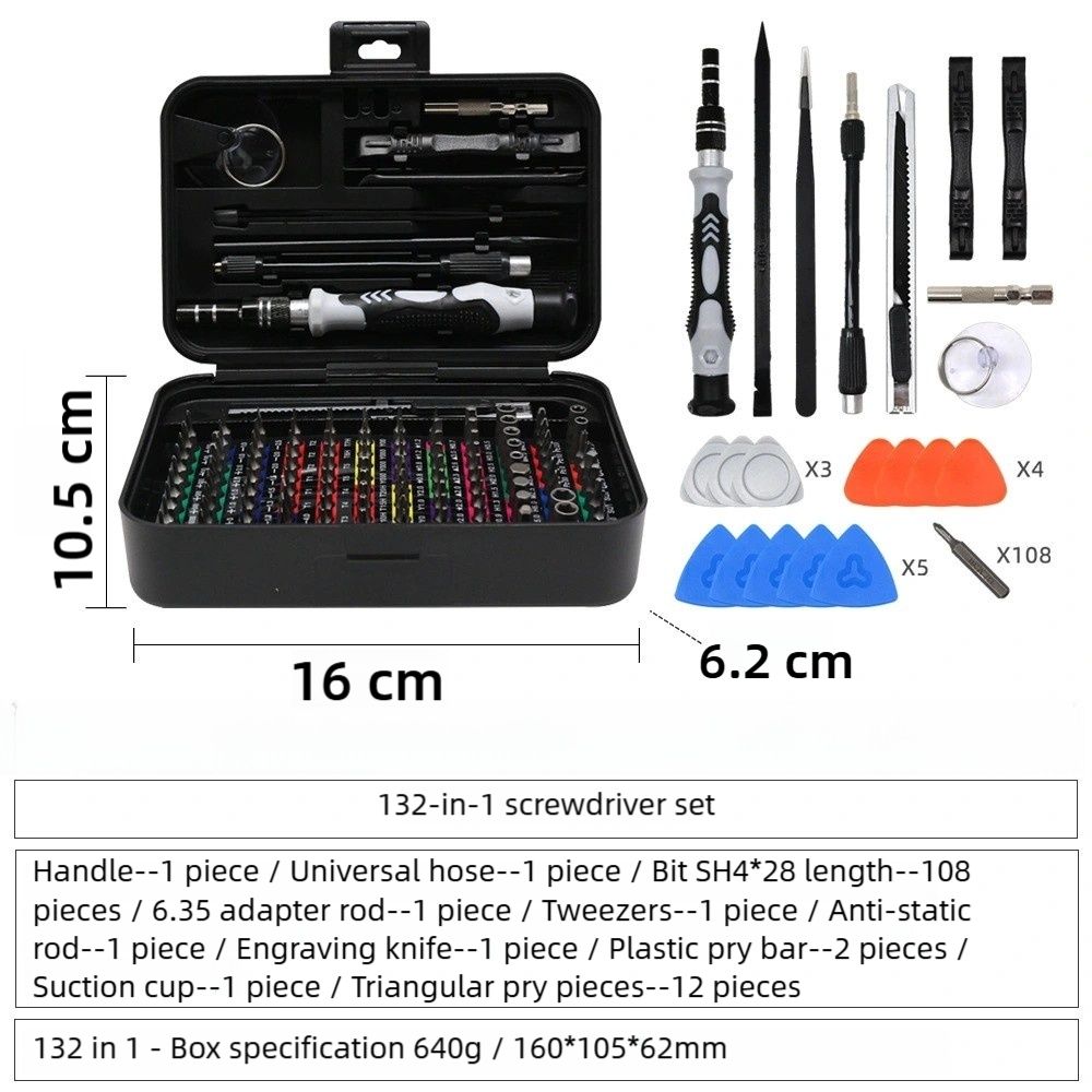 132 in 1 Screwdriver Set Repair Tool Kit 108pcs Magnetic Bits for phone Laptop electronics watch - Image 2