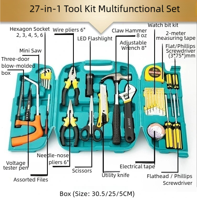 Tool box kit 27 in 1 Multifunctional Household Tool Kit Set with watch repair bit kit voltage tester - Image 2