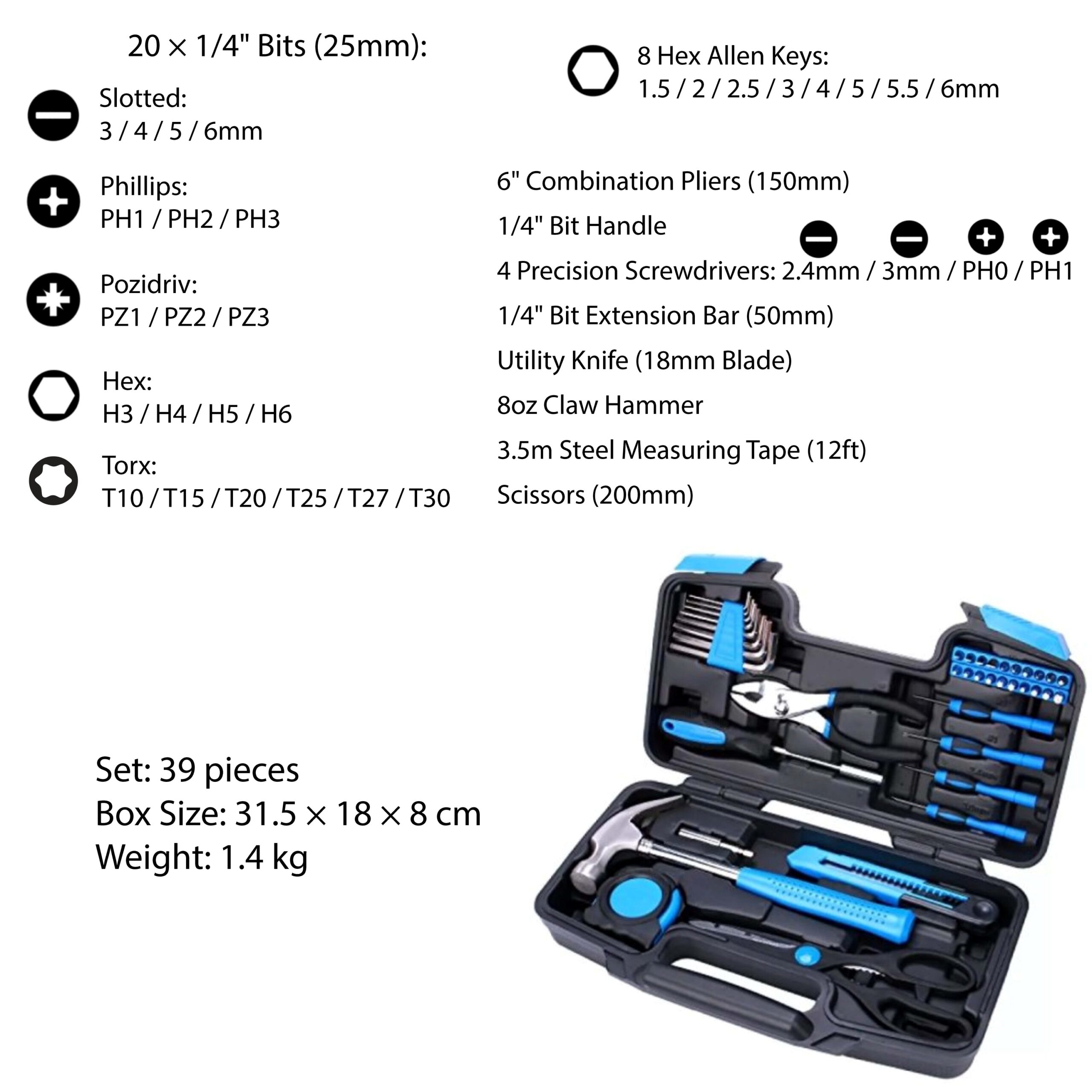 39 in 1 Tool Box Household Multifunctional Universal Tool Box Home Repair Kit - Image 2