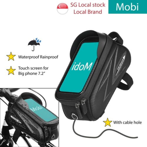 Waterproof touchscreen bicycle phone storage bag hard sturdy bike top tube pouch with cable hole