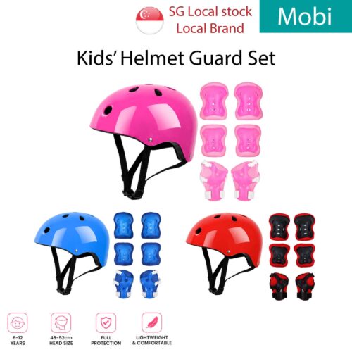 Kids’ Cycling Helmet Protective Gear Set Bicycle Helmet with Knee Elbow Wrist Guards 6-12 Years