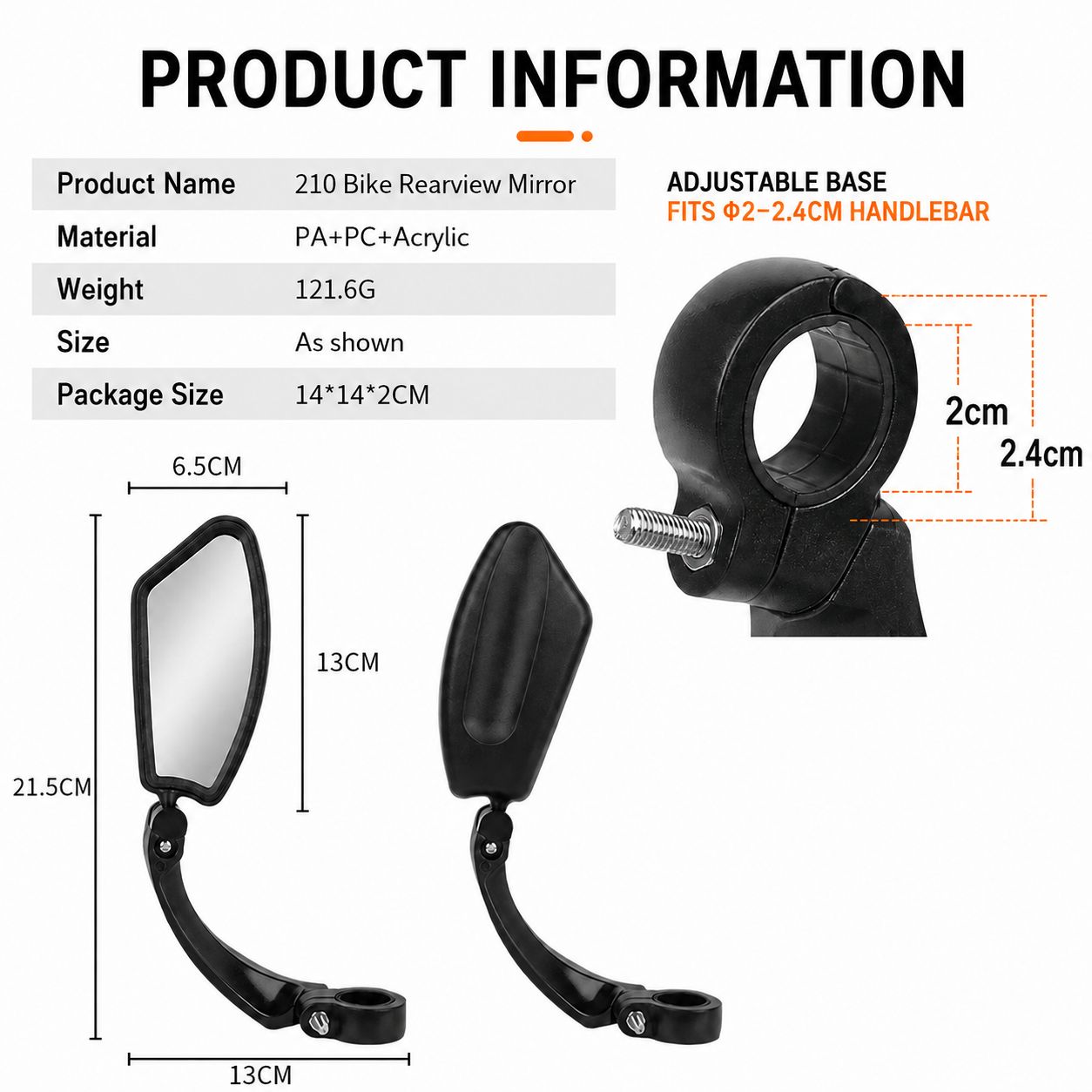 Bike Clamp Rearview Handlebar Mirror for Bicycle Ebike Pab scooter Wide Angle Adjustable - Image 5