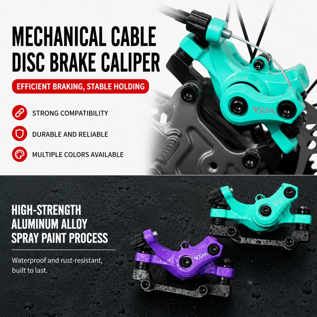 Brake Calliper Caliper Bicycle Bike Mechanical Disc Brake Calliper Rear Front 160mm Resin pad - Image 2
