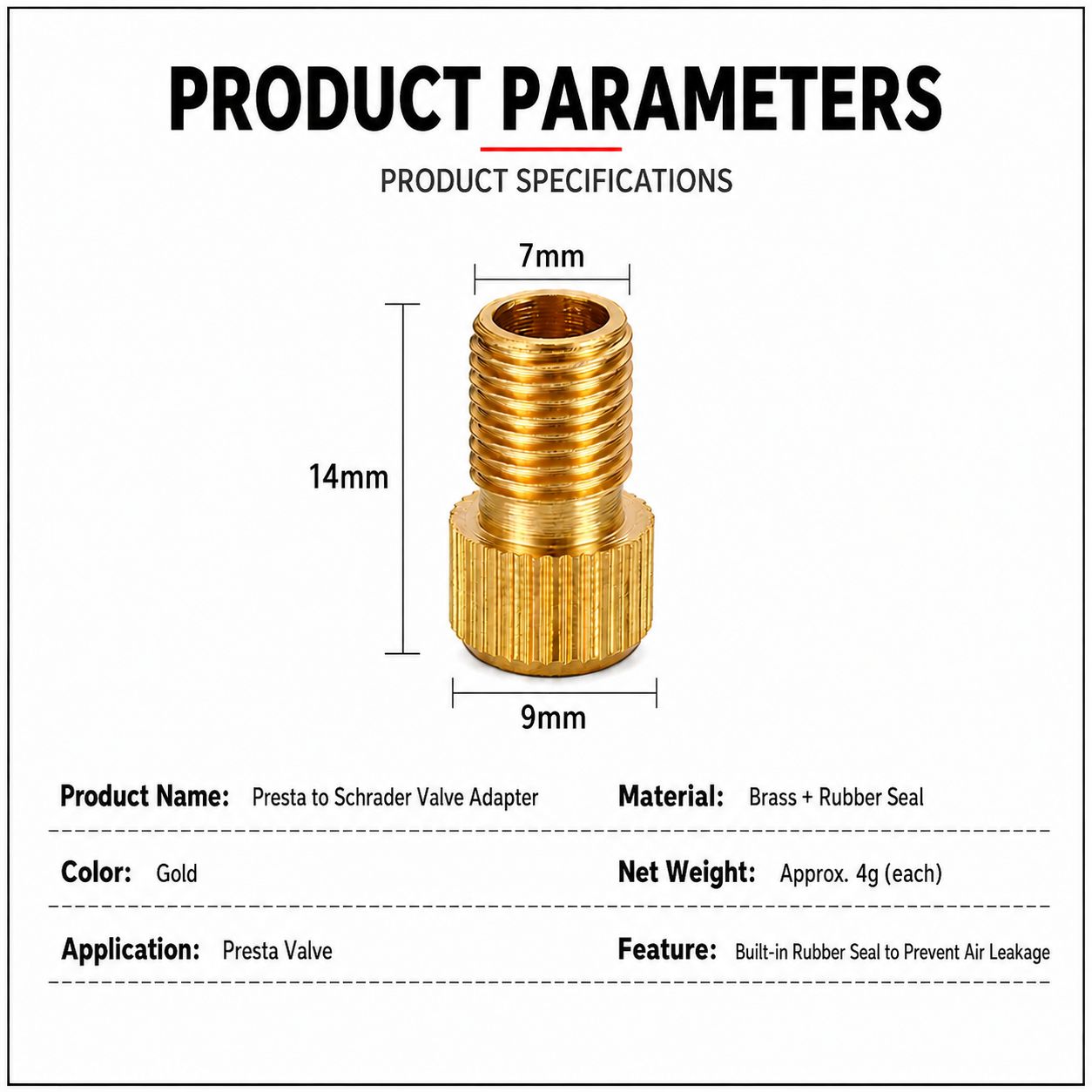 Presta French Valve to Auto Schrader Valve Adapter Brass Converter FV PV to AV SV - Image 3