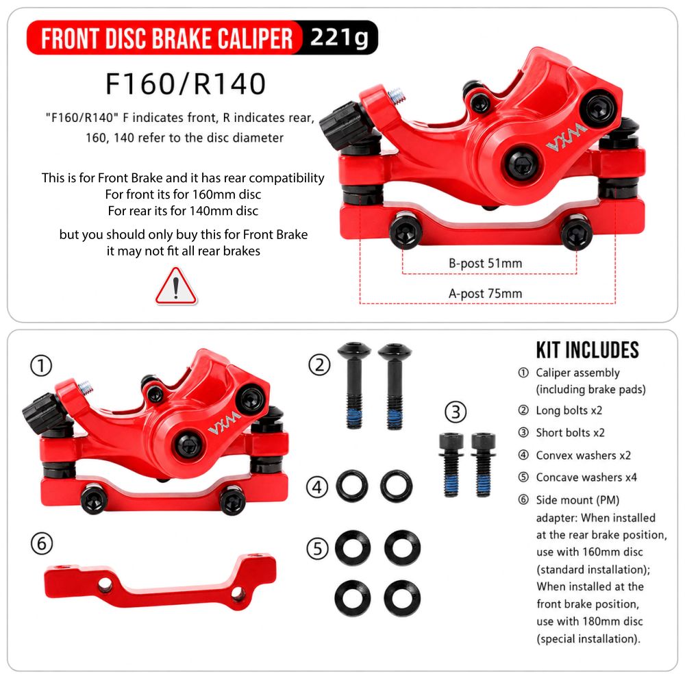 Brake Calliper Caliper Bicycle Bike Mechanical Disc Brake Calliper Rear Front 160mm Resin pad - Image 3
