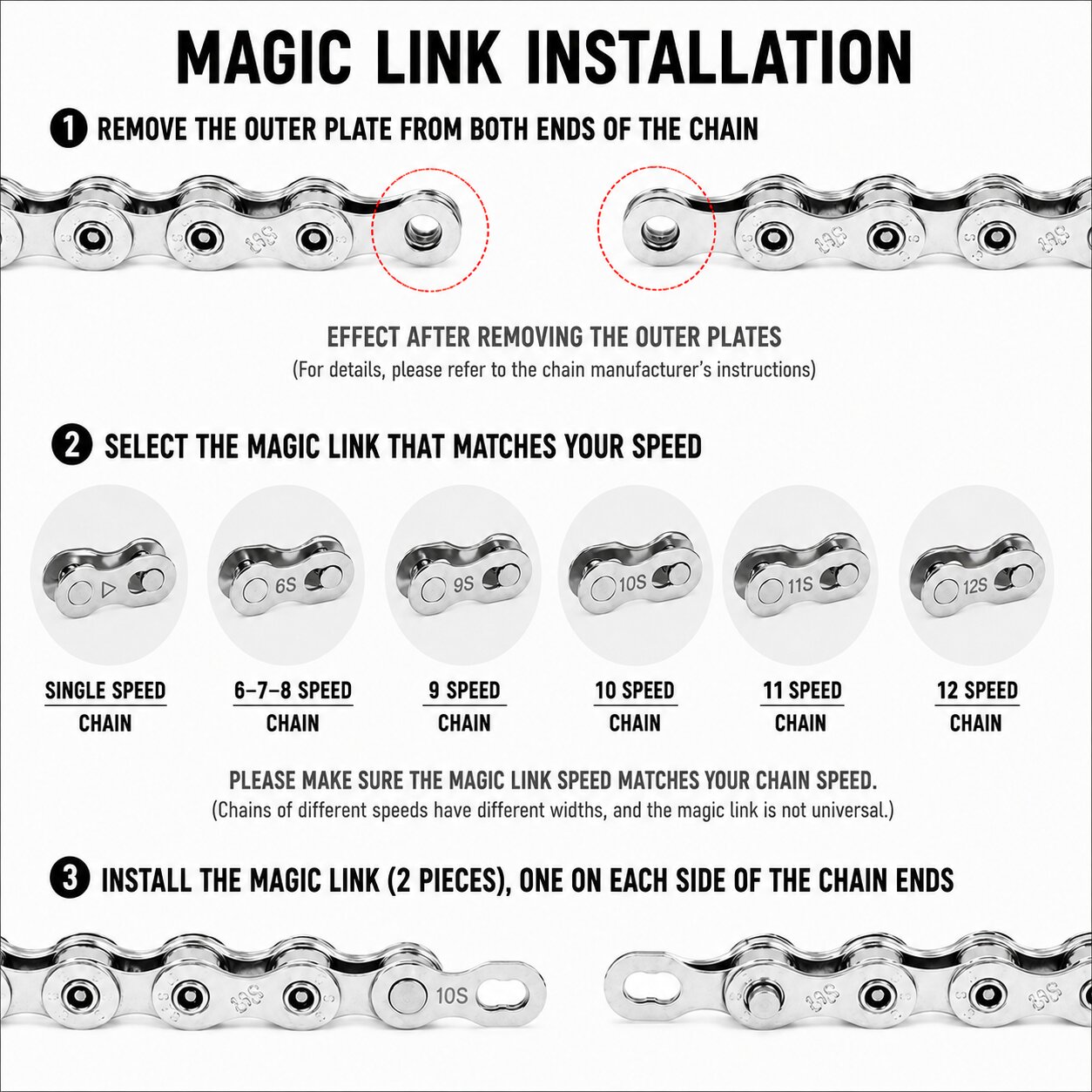 Bicycle Chain Quick Link Magic Connector Reusable Master Link Single Speed 6/7/8/9/10/11/12 Speed - Image 4