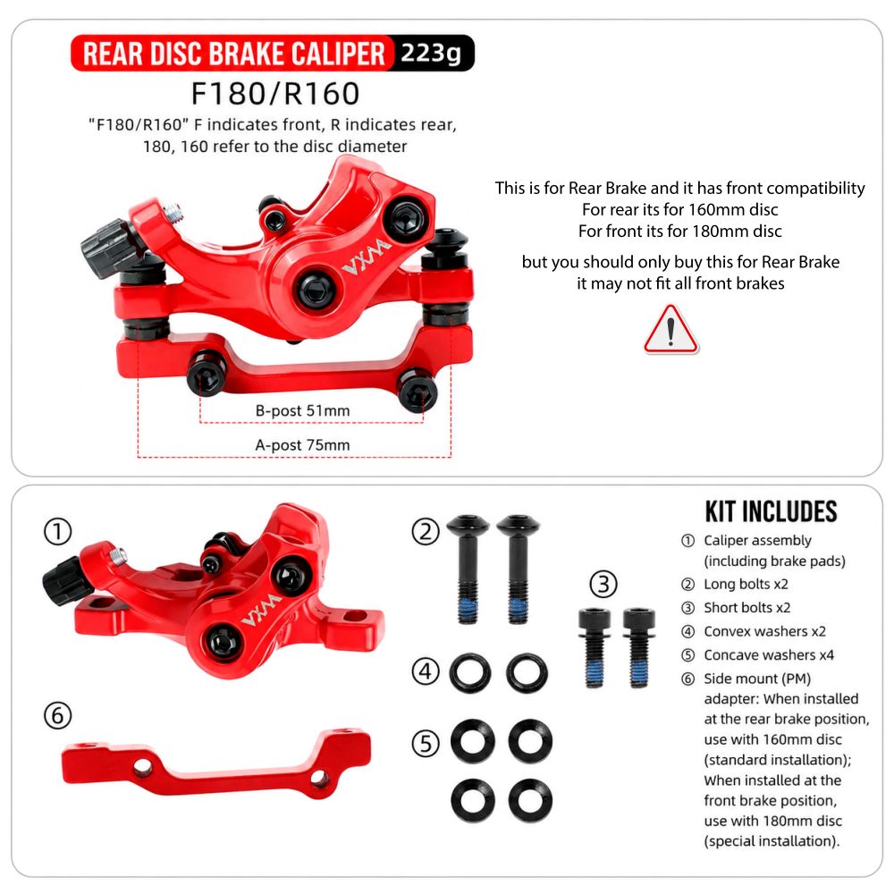 Brake Calliper Caliper Bicycle Bike Mechanical Disc Brake Calliper Rear Front 160mm Resin pad - Image 4
