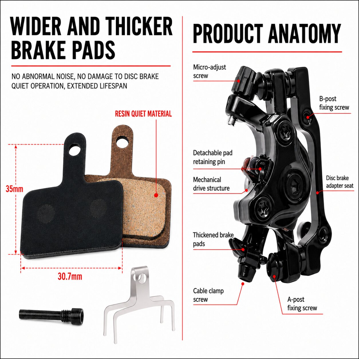 Brake Calliper Caliper Bicycle Bike Mechanical Disc Brake Calliper Rear Front 160mm Resin pad - Image 5