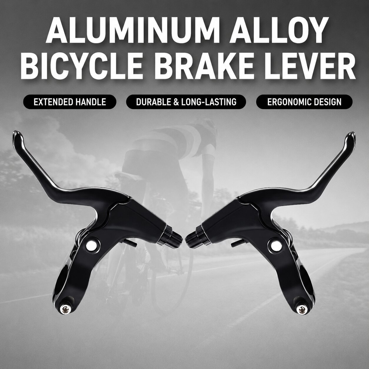 Aluminium Bicycle Brake Lever Handle Bike Black White Pair - Image 2