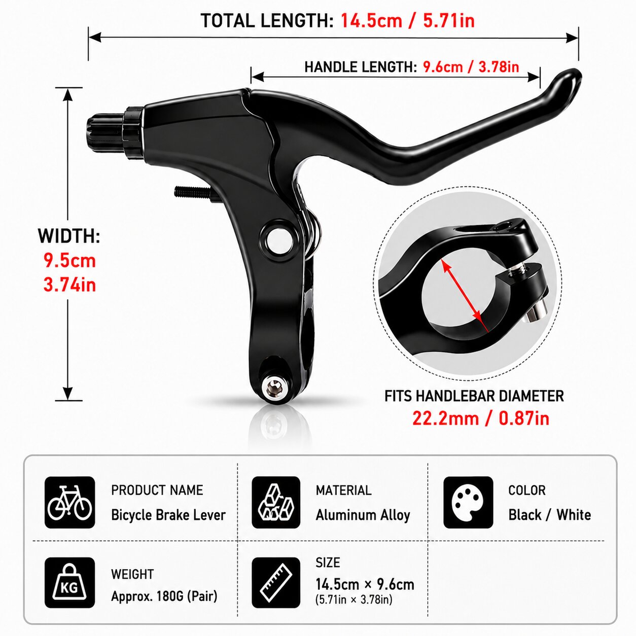 Aluminium Bicycle Brake Lever Handle Bike Black White Pair - Image 4