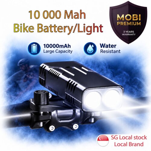 MOBI Premium 10000mAh Large Bicycle Front Light USB-C Rechargeable LED Bike Lamp Power Bank 6 Modes
