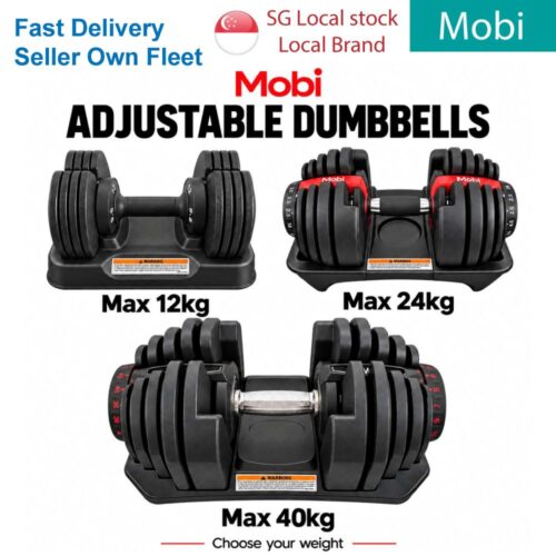 Mobi One Switch Adjustable Dumbbell 12kg / 24kg / 40kg with Storage Tray | Home Gym Weights