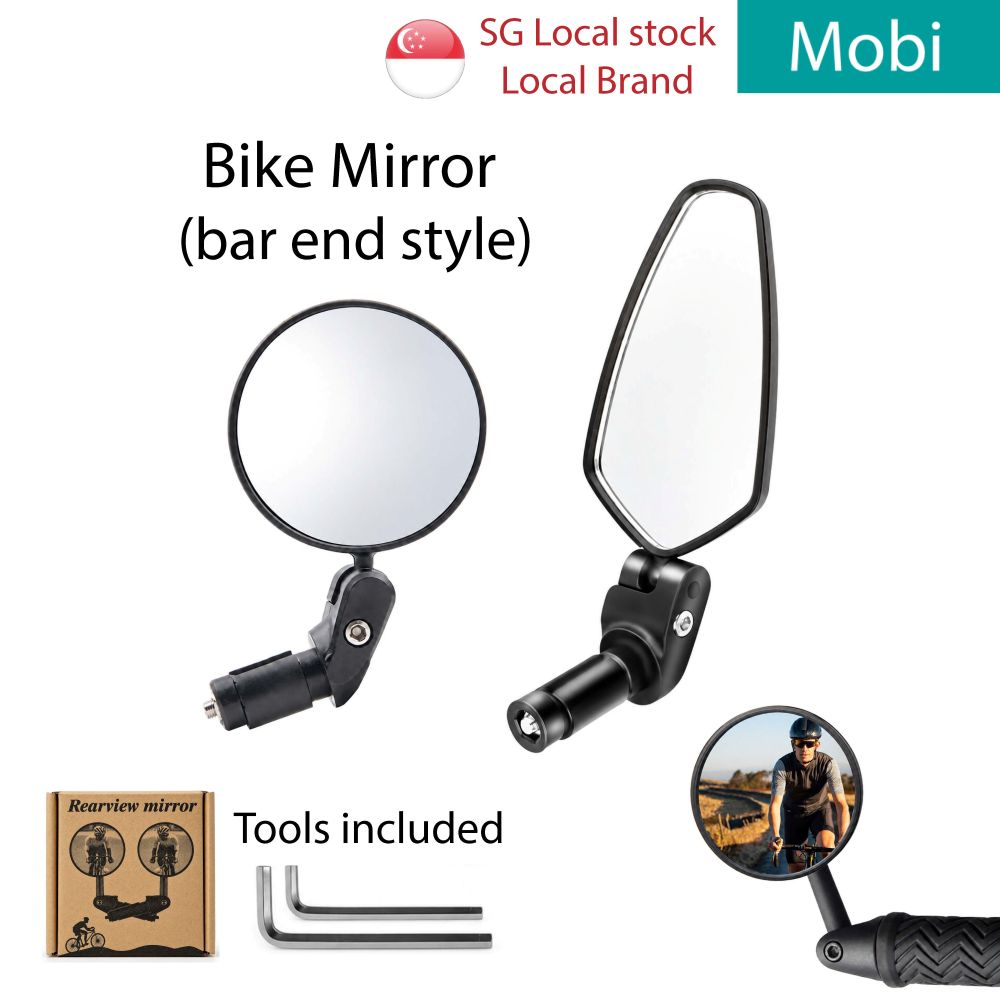Bicycle Bar End Rear View Mirrors Pair 360° Adjustable Slight Convex Flat Mirrors Ebike Escooter PAB