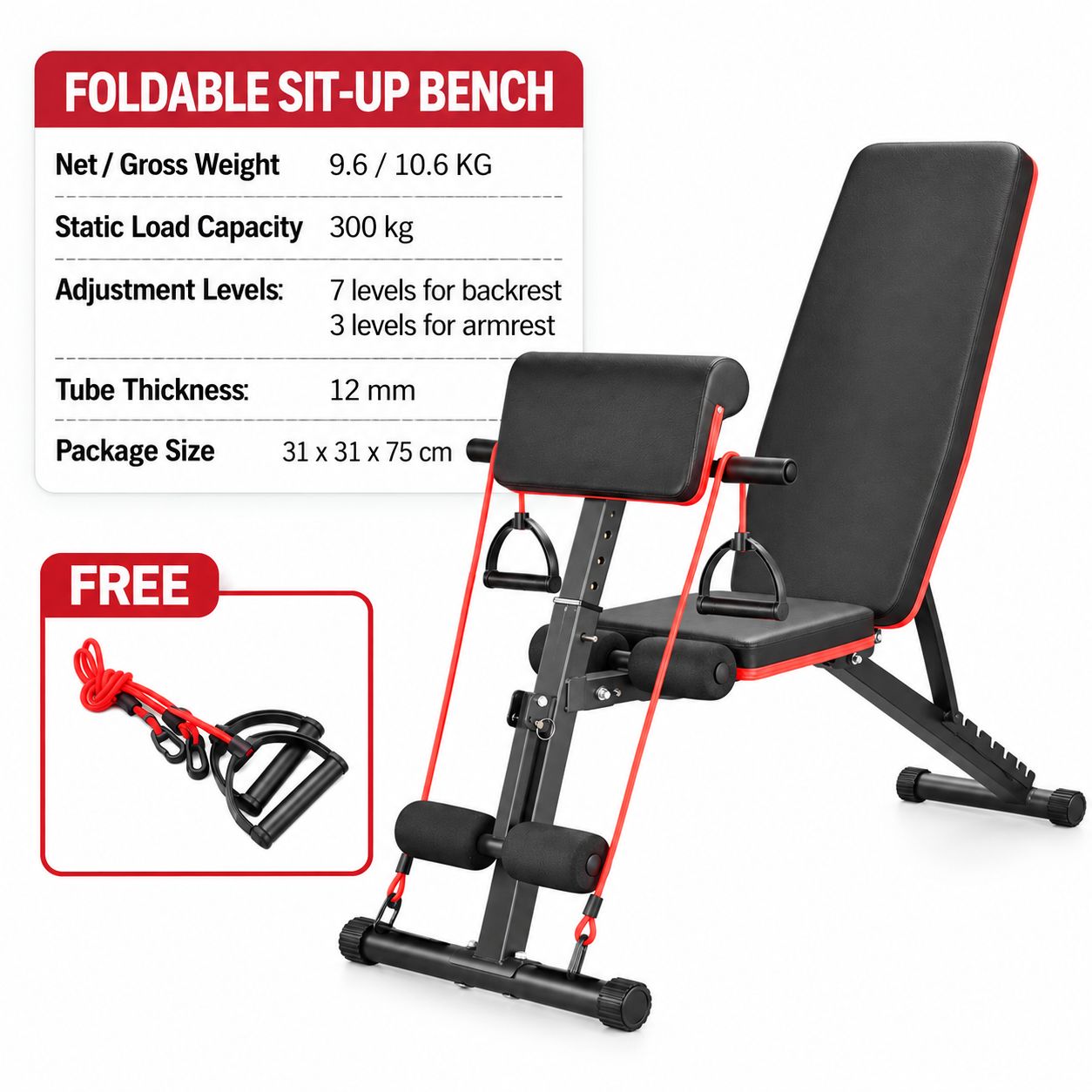 Foldable Adjustable Weight Bench Foldable Sit Up Bench Workout Gym Bench Abdominal Fitness Home Gym Exercise - Image 3
