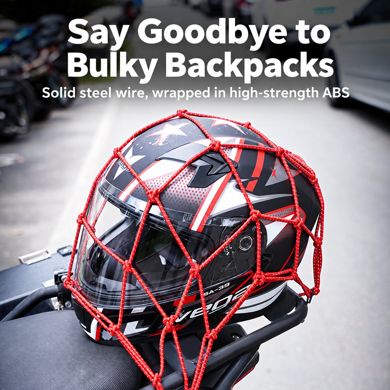 Elastic Helmet Cargo Net Holder Net Storage Net Securing Luggage Mesh Reflective Bungee Cord Motorcycle Bike - Image 2