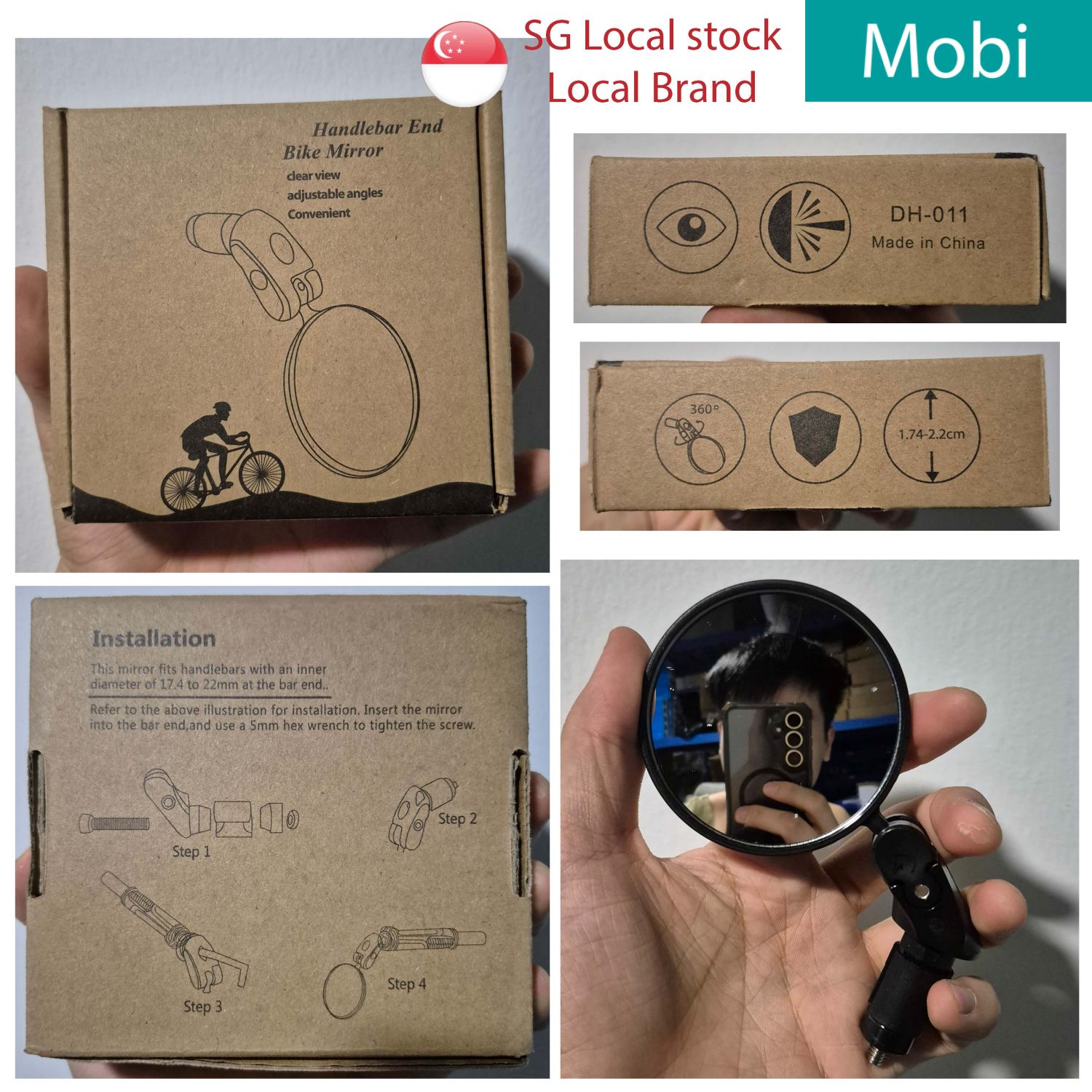 Bicycle Bar End Rear View Mirrors Pair 360° Adjustable Slight Convex Flat Mirrors Ebike Escooter PAB - Image 5